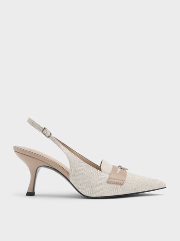 Griselda Two-Tone Slingback Pumps, Light Grey, hi-res