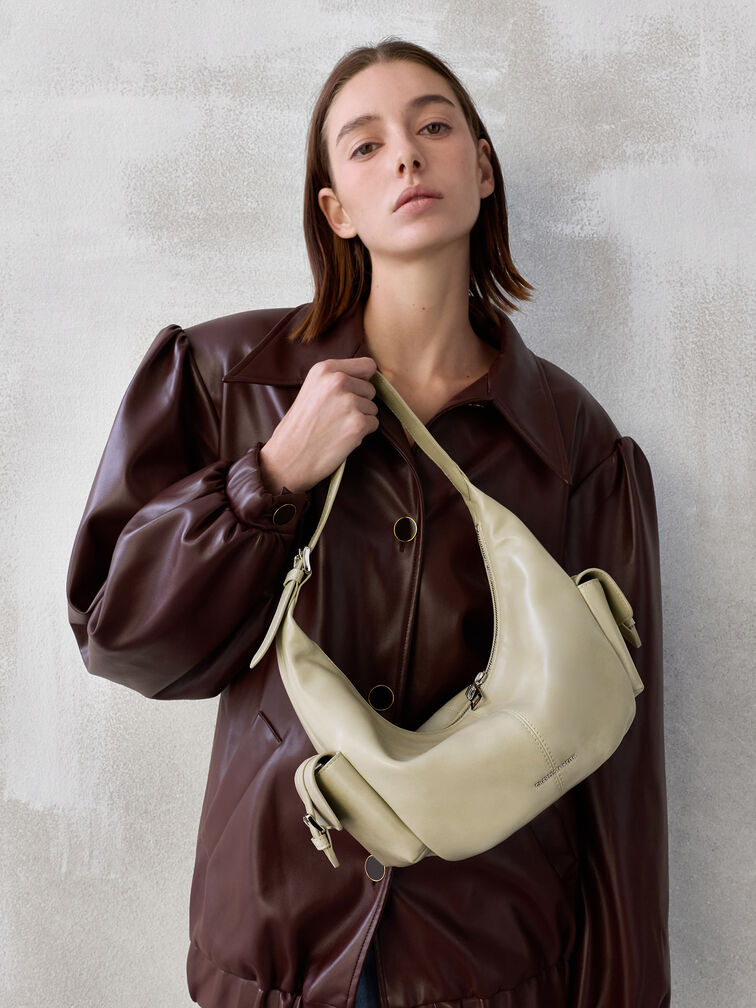 Bessie Side-Pocket Hobo Bag, Pale Olive, hi-res