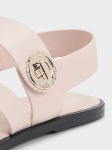 Gi&agrave;y sandals đế bệt Yara Turn Lock Strappy, Kem, hi-res