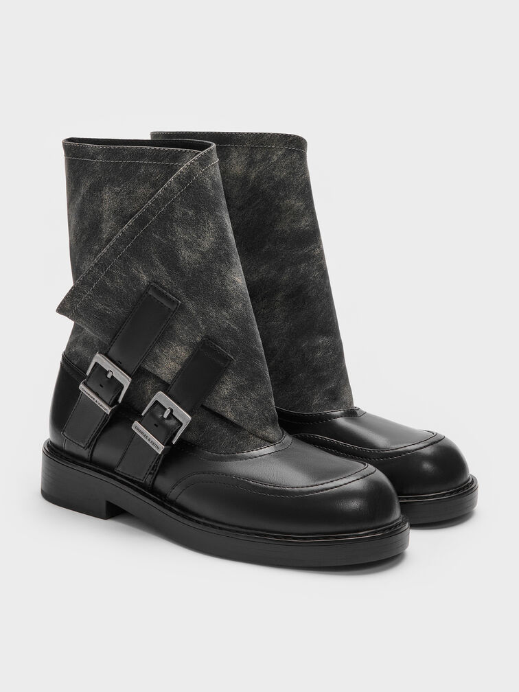 Aether Buckled Calf Boots, Dark Grey, hi-res