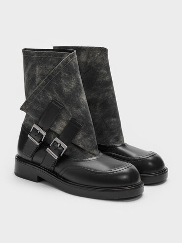 Aether Buckled Calf Boots, Dark Grey, hi-res