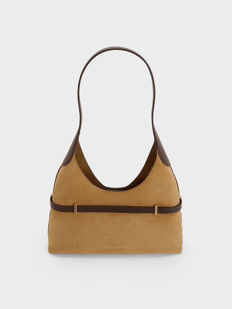 Arlet Recycled Suede Metallic-Accent Belted Hobo Bag, Sahara Sand, hi-res