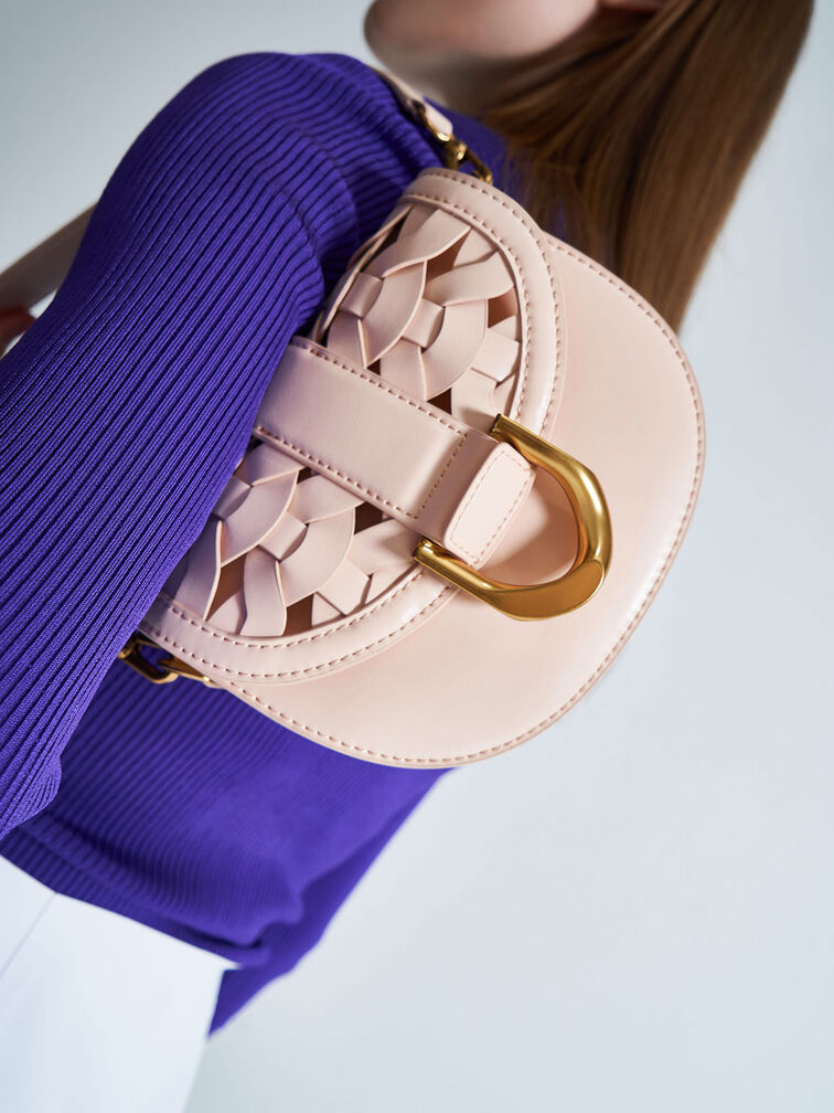 T&uacute;i đeo vai Mini Gabine Woven, Hồng nhạt, hi-res