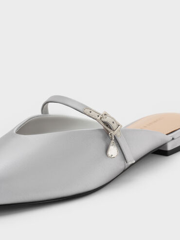 Gi&agrave;y mules mũi nhọn Satin Teardrop-Crystal, Bạc, hi-res