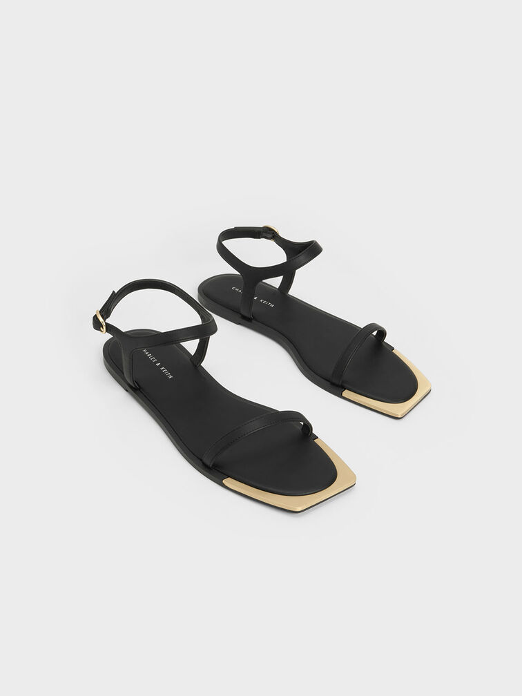 Giày sandals Metallic Square-Toe, Đen, hi-res