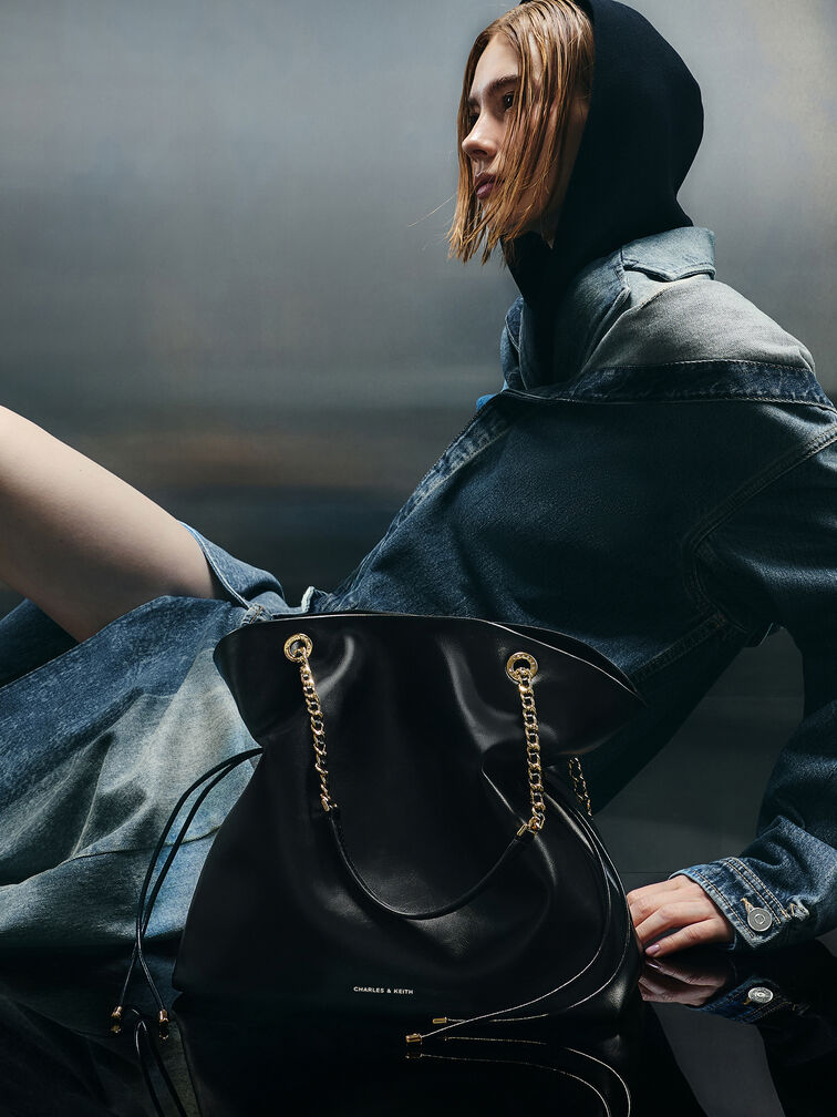 Túi tote Arya Braided-Strap Double-Handle, Đen, hi-res