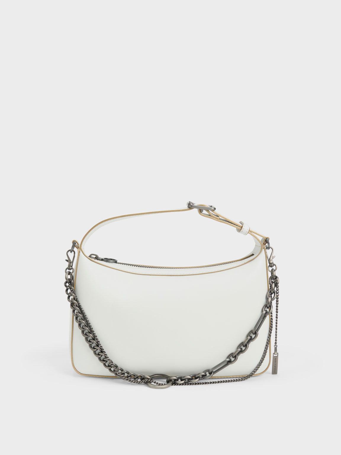 Túi đeo vai chữ nhật Jules Leather Chain-Embellished, Trắng, hi-res