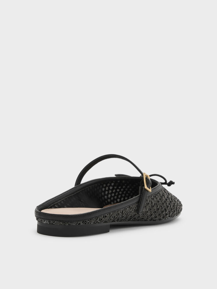Gi&agrave;y mules đế thấp Raffia, Đen họa tiết, hi-res