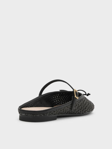 Gi&agrave;y mules đế thấp Raffia, Đen họa tiết, hi-res
