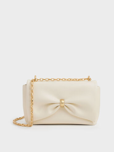 Halsey Ruched Chain Shoulder Bag, Cream, hi-res