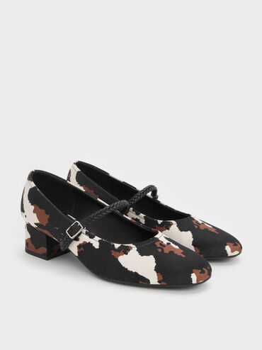 Franca Cow-Print Mary Jane Pumps, Animal Print Natural, hi-res