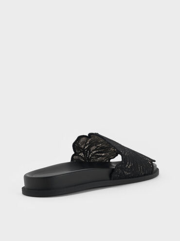 Dép quai ngang Meja Floral, Đen họa tiết, hi-res