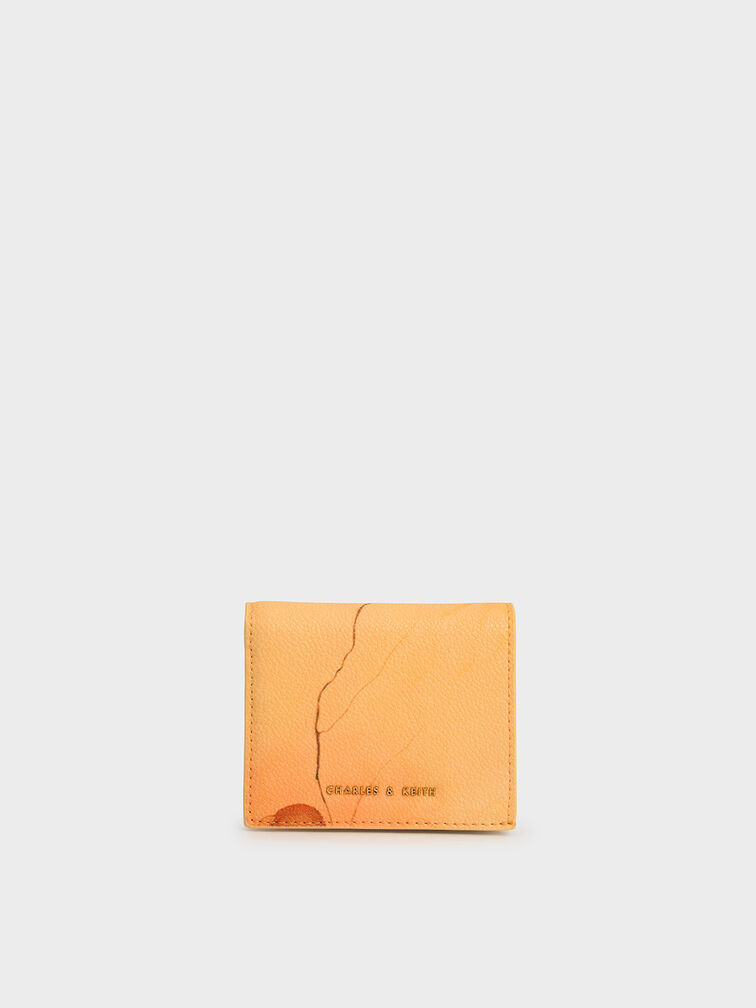 Front Flap Watercolour-Print Short Wallet, Pumpkin, hi-res