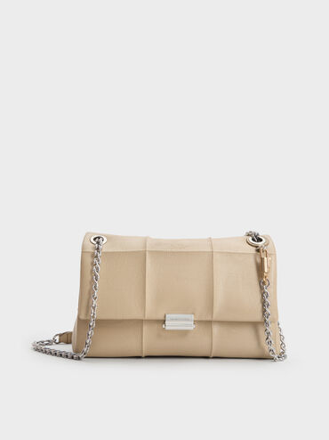 T&uacute;i đeo vai nắp gập Delfina, Sand Beige, hi-res