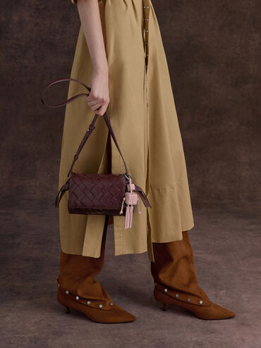 Boots cao gót Gael Faux Suede Studded, Nâu, hi-res