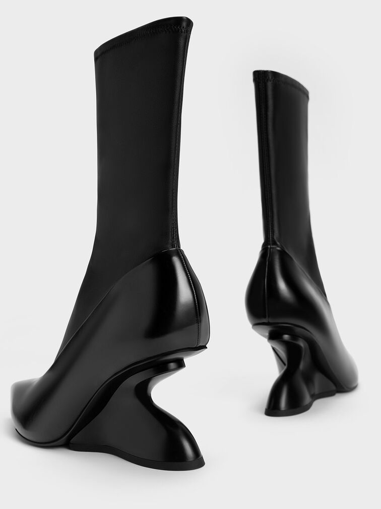 Giày boots mũi nhọn Zania Sculptural Heel, Đen, hi-res