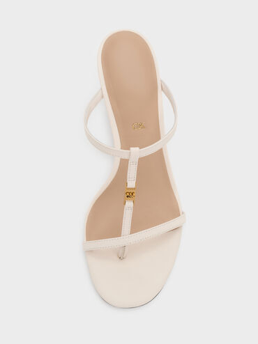 Leather T-Bar Heeled Mules, Chalk, hi-res