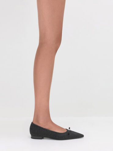 Gi&agrave;y b&uacute;p b&ecirc; mũi nhọn Felt Bow Metallic-Accent, X&aacute;m đậm, hi-res