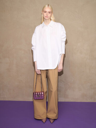 Túi xách Metallic Square-Quilted Chain-Handle, Hồng, hi-res