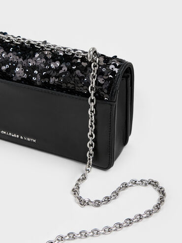 Paffuto Sequinned Wallet On Chain, Noir, hi-res