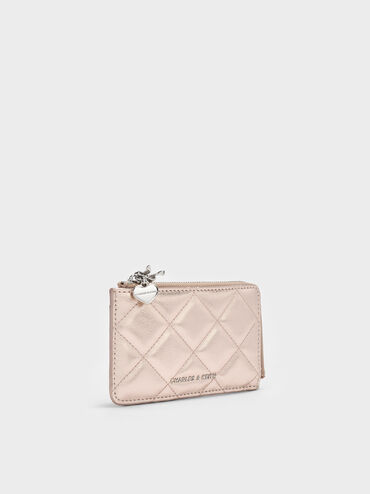Arrietty Metallic Quilted Zip-Around Wallet, Rose Gold, hi-res