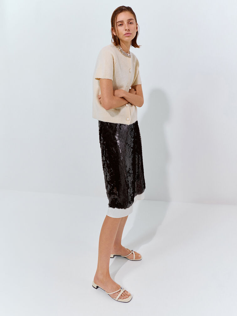 Georgie Linen Metal-Ball Heeled Mules, Chalk, hi-res