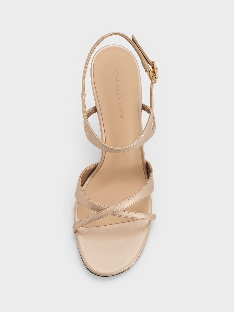 Metallic Crossover Stiletto Sandals, Champagne, hi-res