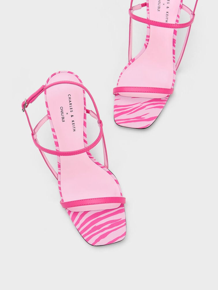 Zebra Print Heeled Sandals, Animal Print Pink, hi-res