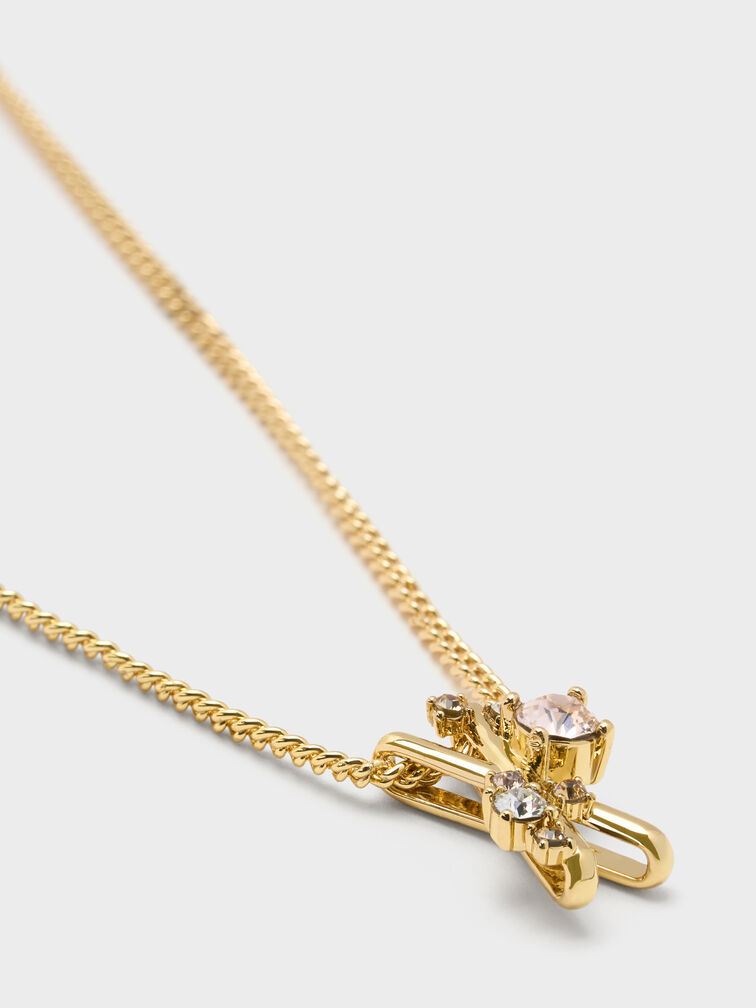 Roux X-Pendant Crystal Necklace, Gold, hi-res