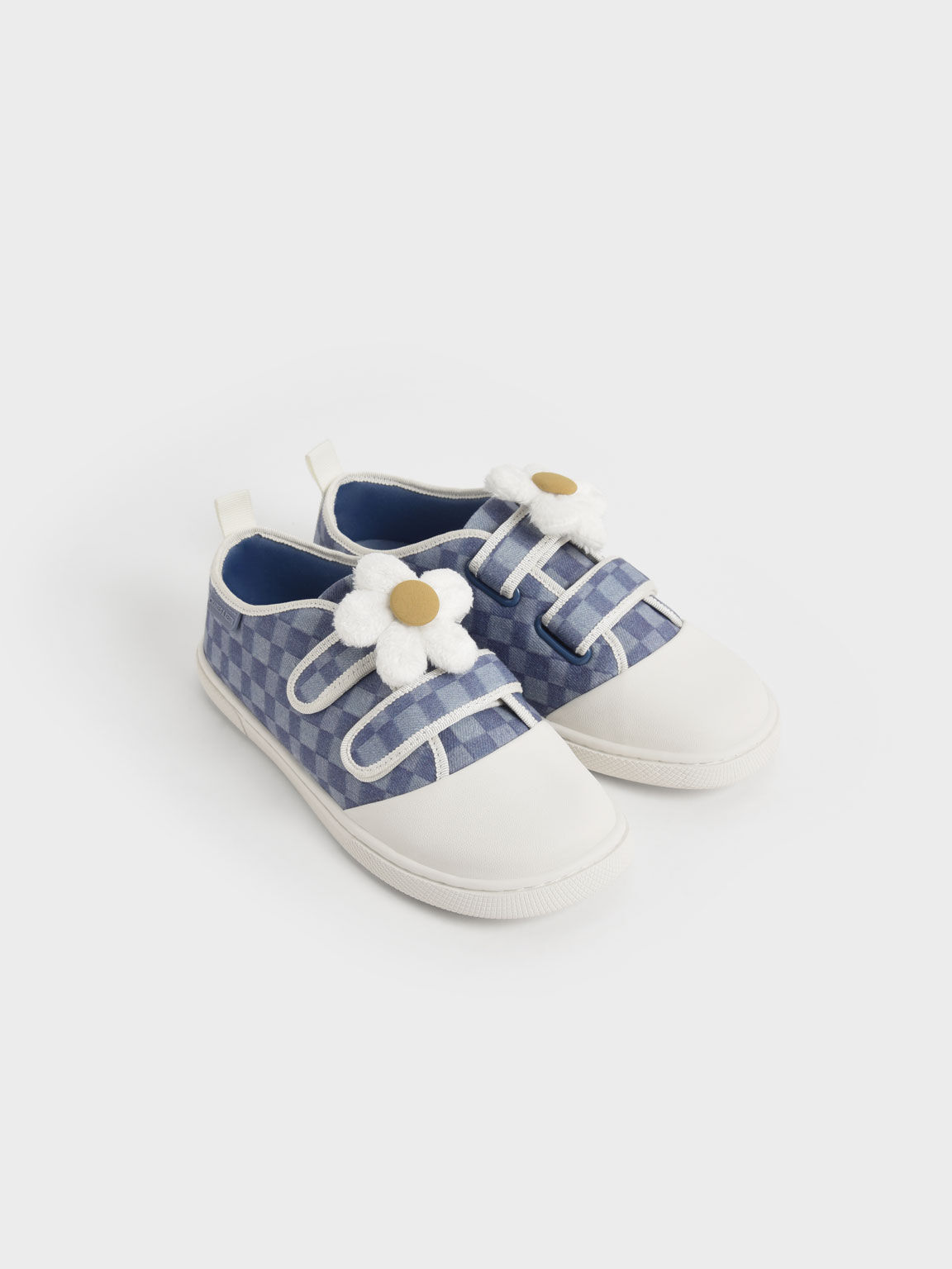 Giày sneakers bé gái Flower-Embellished Denim Check-Print, Xanh blue, hi-res