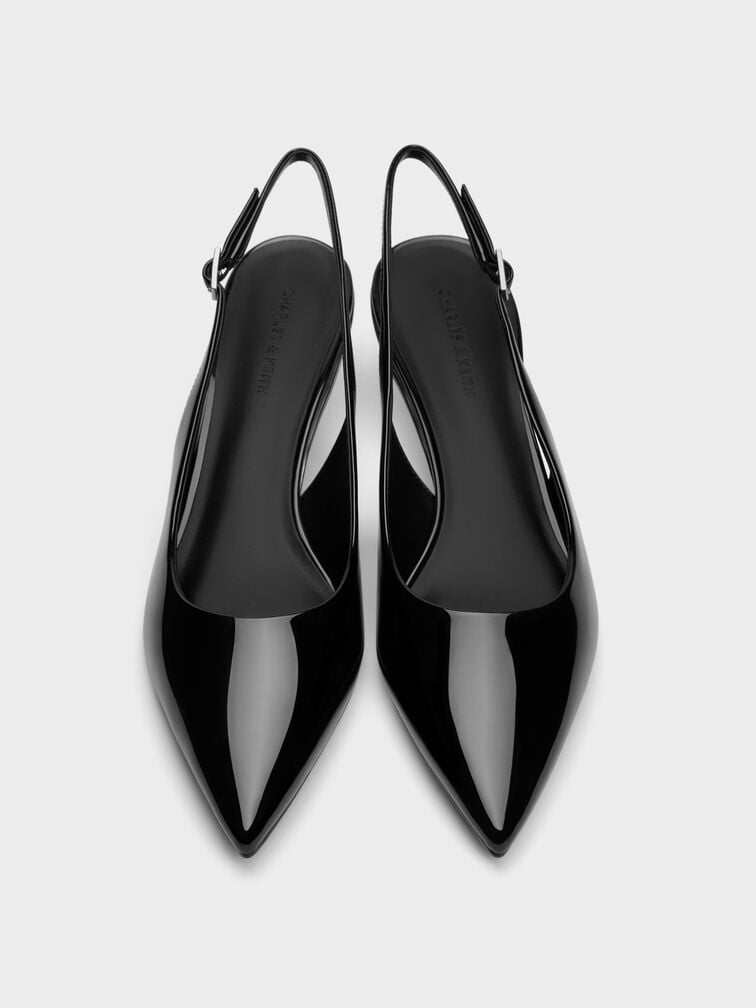 Gi&agrave;y cao g&oacute;t mũi nhọn Patent Slingback, Đen b&oacute;ng, hi-res
