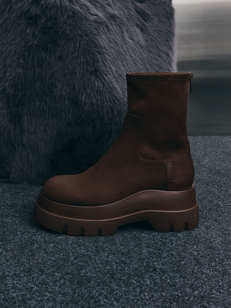 Boots cổ cao Leoi Faux Suede, Dark Brown Textured, hi-res