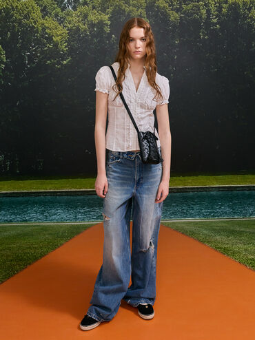 Ivette Woven Tassel Pouch, Chocolate, hi-res