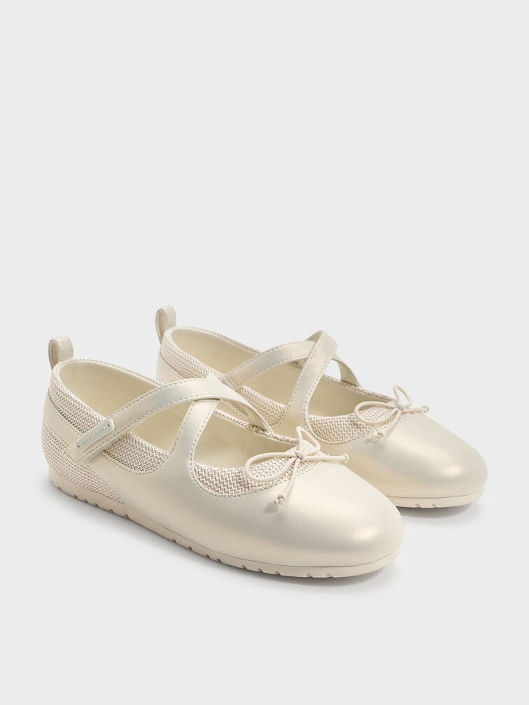 Girls' Pearlescent Crossover Mary Jane Sneakers, Chalk, hi-res