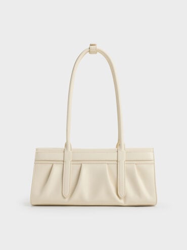 Isolde Belted Ruched Shoulder Bag, Cream, hi-res