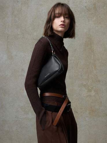 Túi đeo vai hình thang Mini Calla, Đen, hi-res