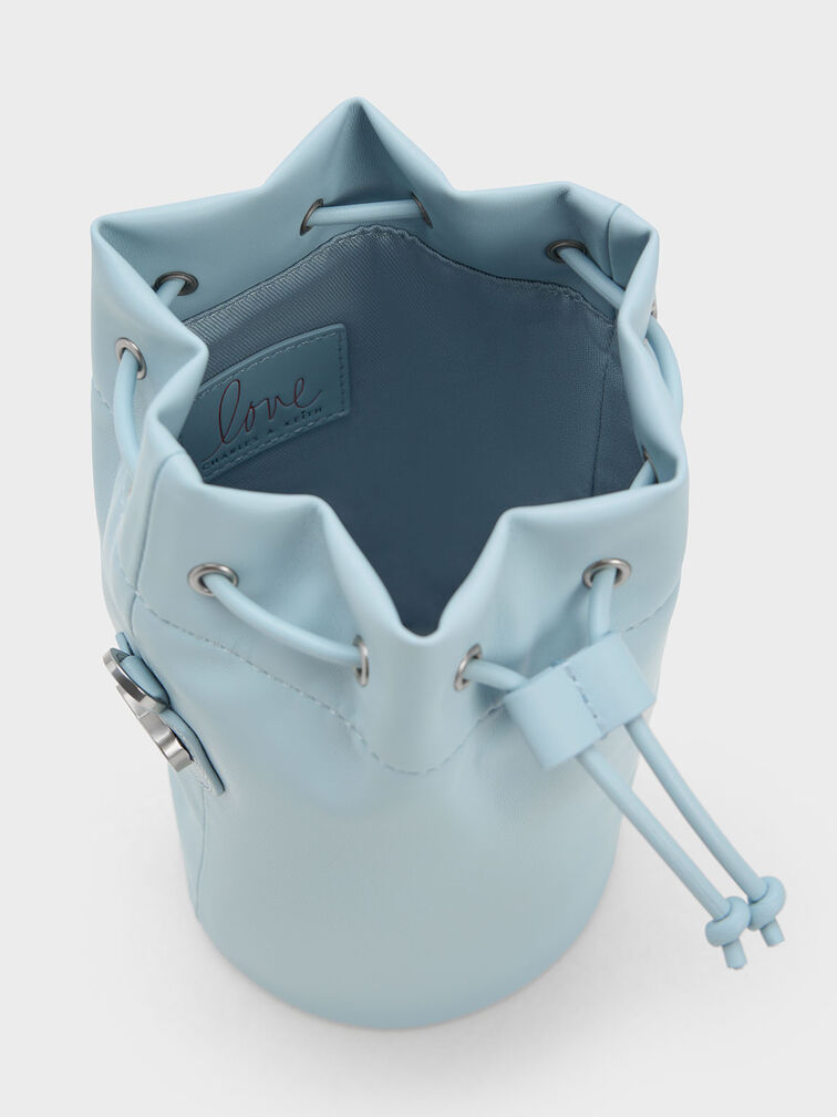 Túi rút dây hình trụ Heart Motif Caged Bucket, Xanh nhạt, hi-res