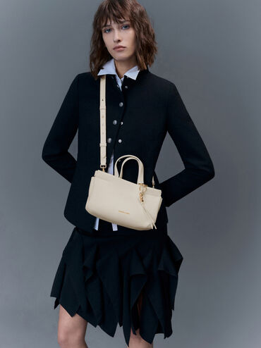 Mini Zephyr Tassel Tote Bag, Cream, hi-res