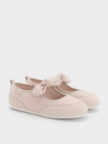 Girls' Faux Suede Mary Jane Flats, Pink, hi-res