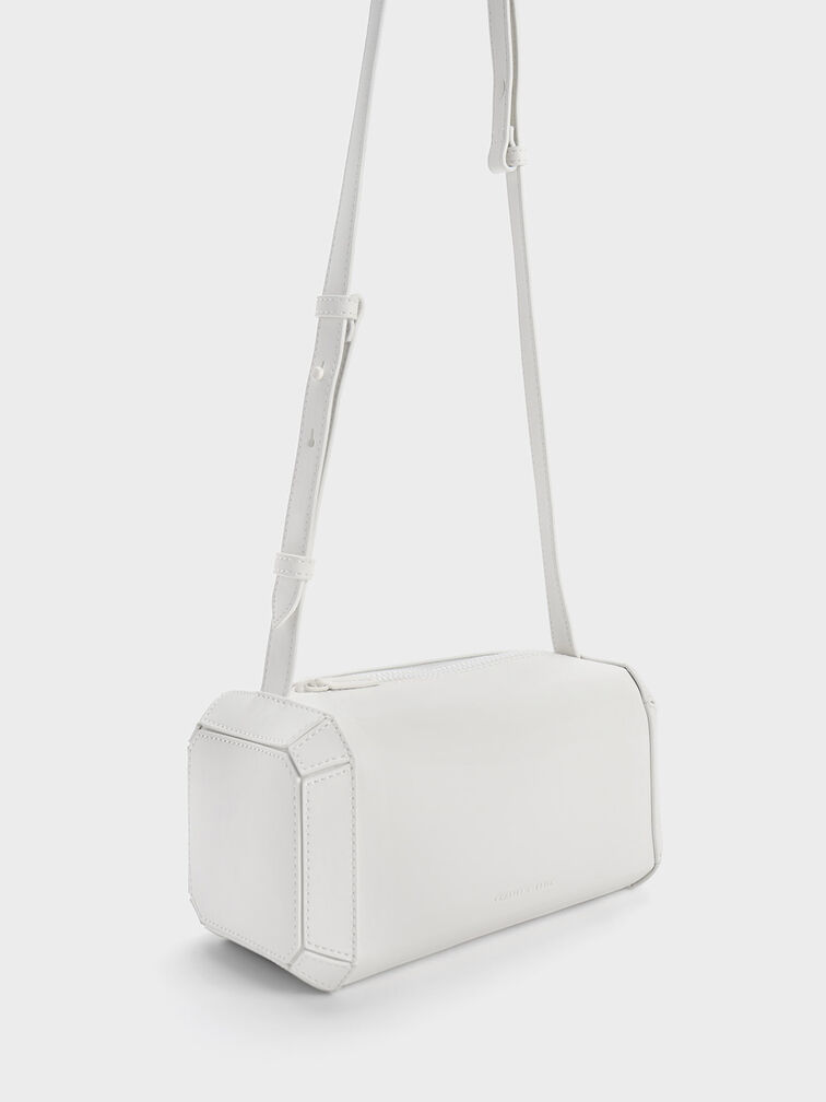 Geometric Boxy Shoulder Bag, White, hi-res