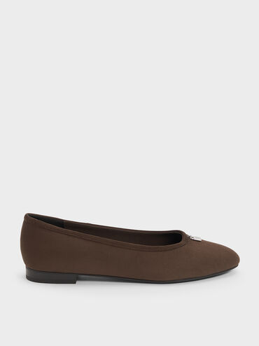 Griselda Faux Suede Ballet Flats, Dark Brown Textured, hi-res