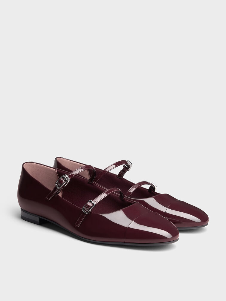 Patent Double-Strap Mary Janes, Maroon, hi-res