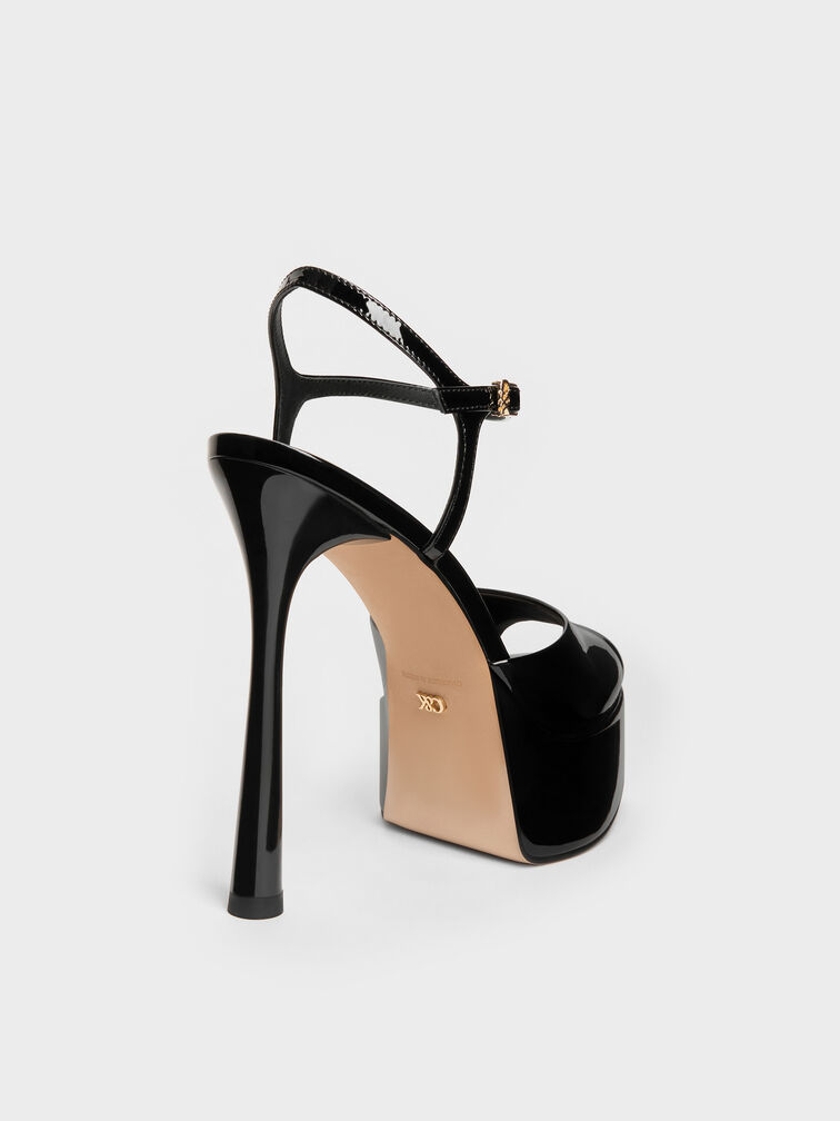 Gi&agrave;y sandals cao g&oacute;t Francesca, Đen b&oacute;ng, hi-res