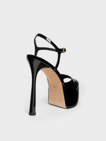 Gi&agrave;y sandals cao g&oacute;t Francesca, Đen b&oacute;ng, hi-res