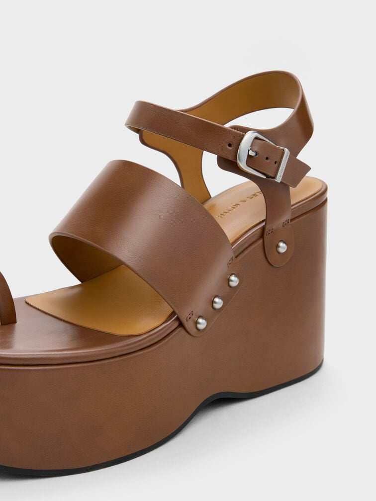 Tarian Toe-Ring Platform Wedges, Cognac, hi-res