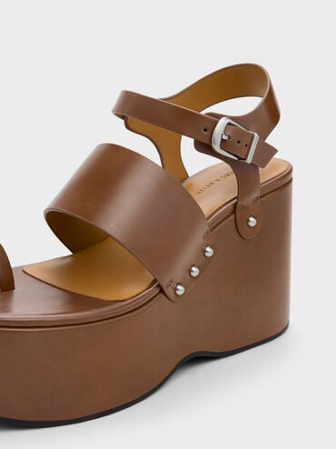 Tarian Toe-Ring Platform Wedges, Cognac, hi-res