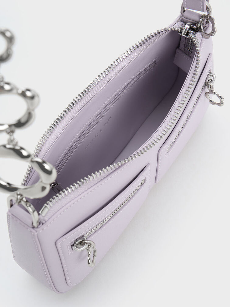 Flower-Embellished Shoulder Bag, Lilac, hi-res