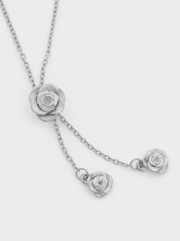 Rosalind Flower-Motif Necklace, Brushed Silver, hi-res