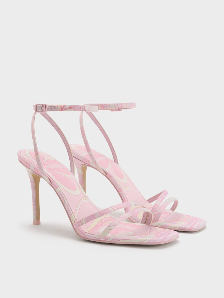 Swirl-Print Ankle-Strap Heels, Light Pink, hi-res