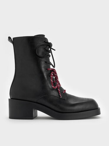Logan Double-Lace Calf Boots, Black Textured, hi-res